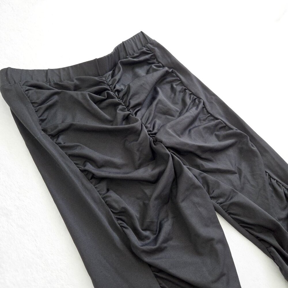 Zara Black Ruched Leggings Medium Subversive Cyber Y2K Goth Grunge High Rise - Picture 4 of 10